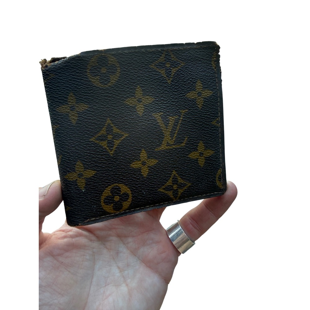 Louis Vuitton Vintage Monogram Bifold Wallet Brown Coated Canvas Coin Pocket 89: